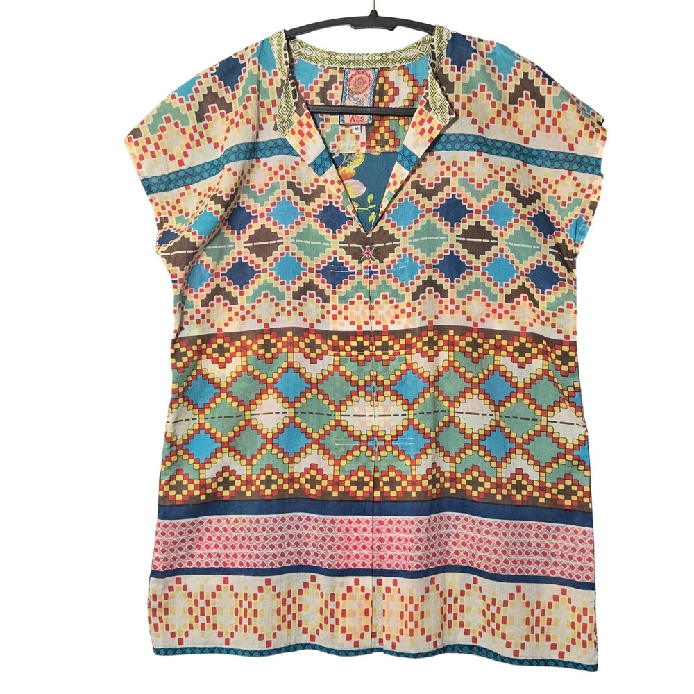 Johnny Was Mixed Print Floral Geometric Tunic M Colorful Boho Resort Vacation